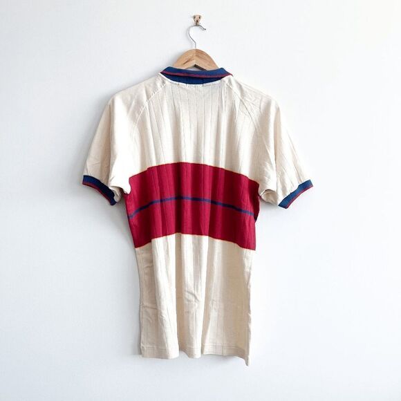 IZOD Lacoste Mens Polo Shirt Short Sleeve Colourblock Cream Red Size Large - Picture 2 of 5